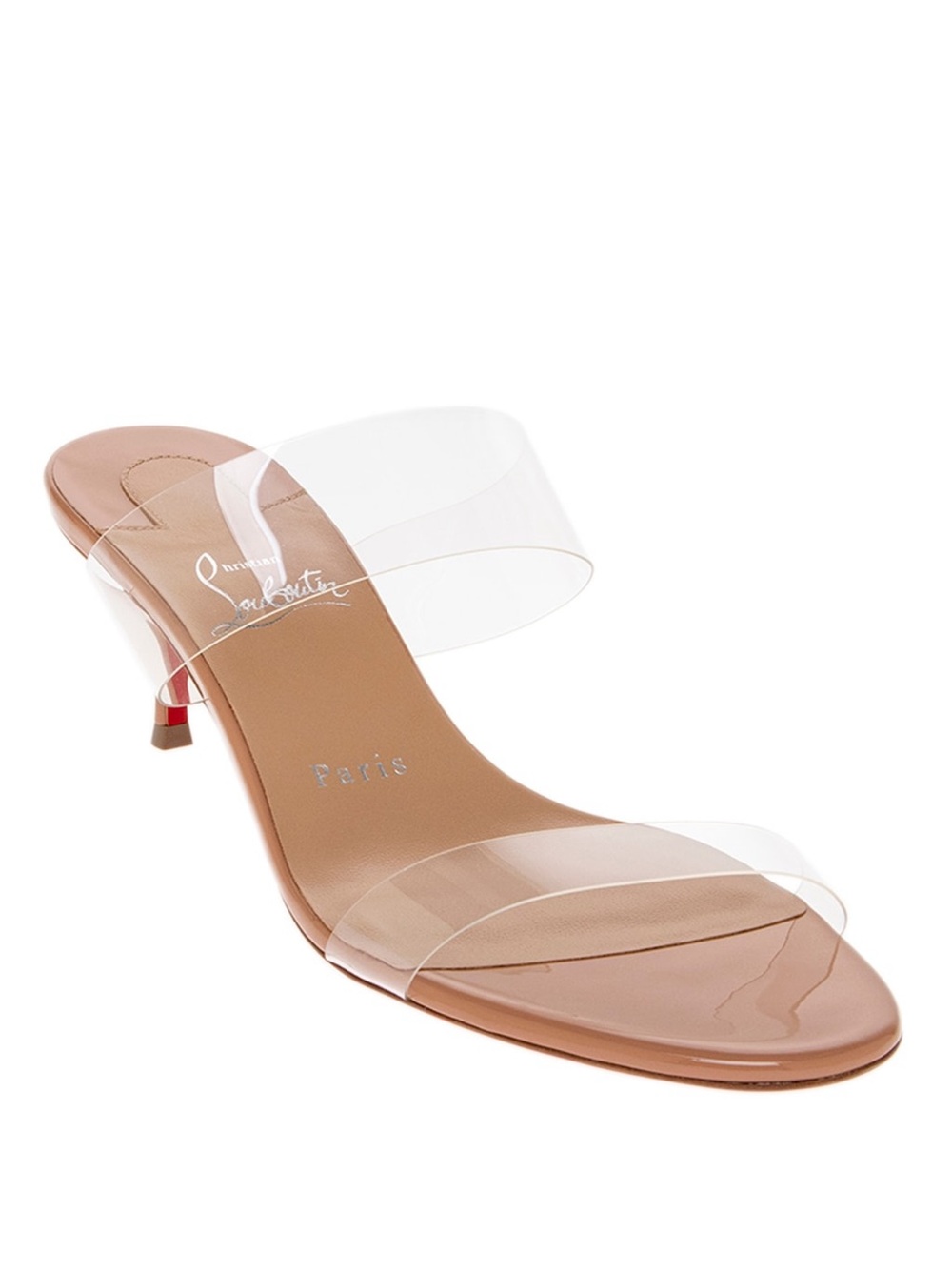 Christian Louboutin Clear Strappy Kitten Heel Sandal - Nude/Clear